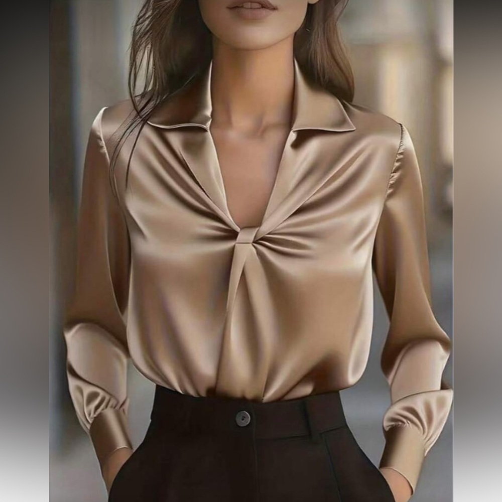 Elegant Satin Blouse - Tan